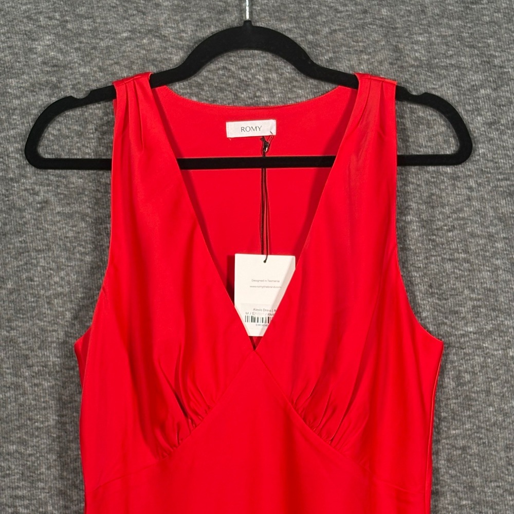 ROMY The Brand Alexis Dress Red V-Neck Ruched Bust Sleeveless Maxi Womens Medium - Picture 3 of 13